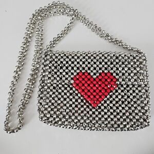 NWT! Forever 21 silver disco ball with heart shoulder flap bag
